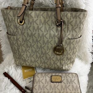 Michael Kors Tan Signature Tote and Wallet